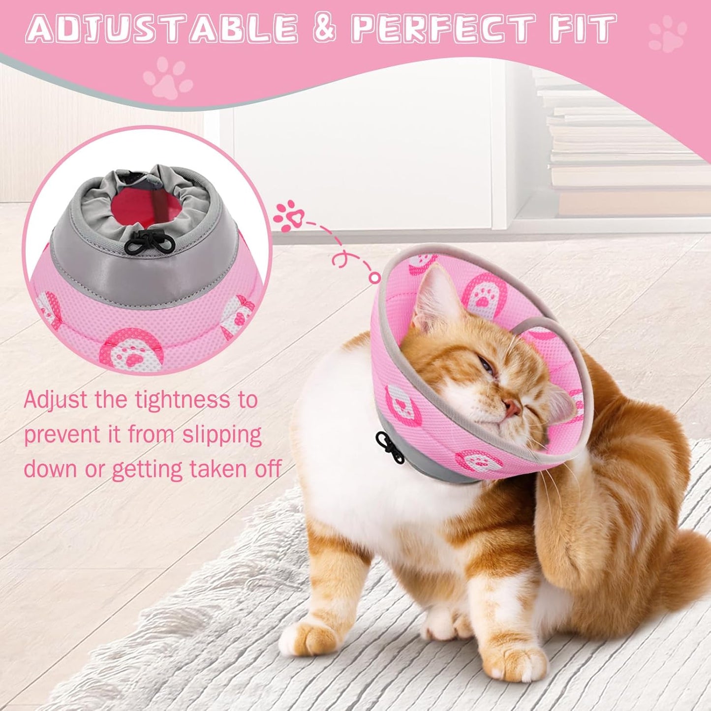 Cat Cone Collar Soft to Stop Licking After Surgery Cat Recovery Collar for Small Large Cats Adjustable Elizabethan Collar