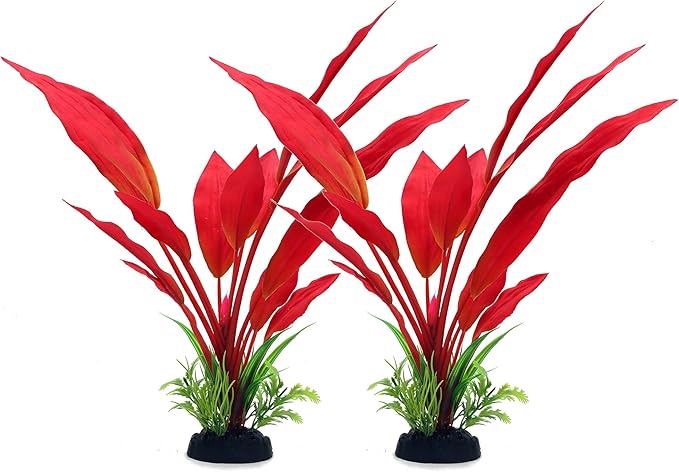 ALEGI Silk Aquarium Plants, 12 Inch Artificial Silk Plants Decorations for Fish Tank,Aquarium Décor Plastic Plants (Red, 2 Pack)
