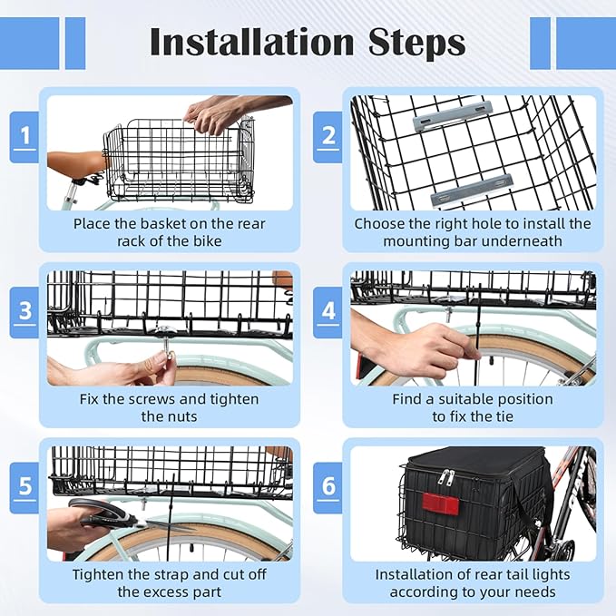 Bike Basket Rear, Folding Bicycle Basket with Removable Waterproof Liner Bag, Rear Bike Cargo Rack, Bike Accessories Frame Basket for Adult Women Men Carrying Dogs,Pet,Grocery,Quick Release Design