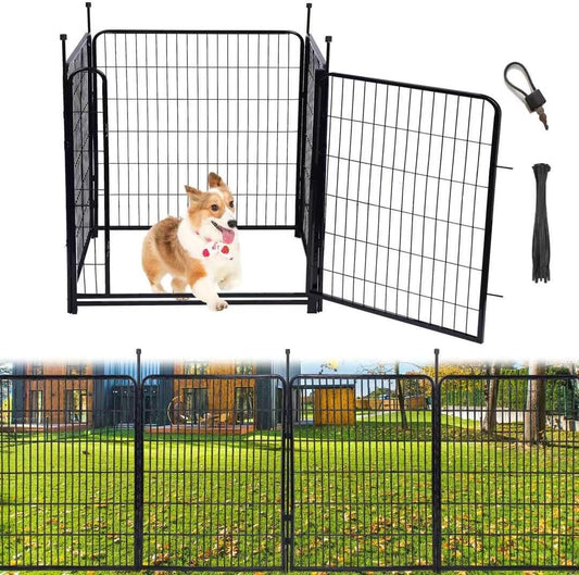 Tall Garden Fence Animal Barrier,Wide Gate Low Threshold Fence Panels, 48in(H) 4 Panels Total 8.9 Ft(L) Flower Bed Fencing, Heavy Metal Dog Fence Outdoor for Yard
