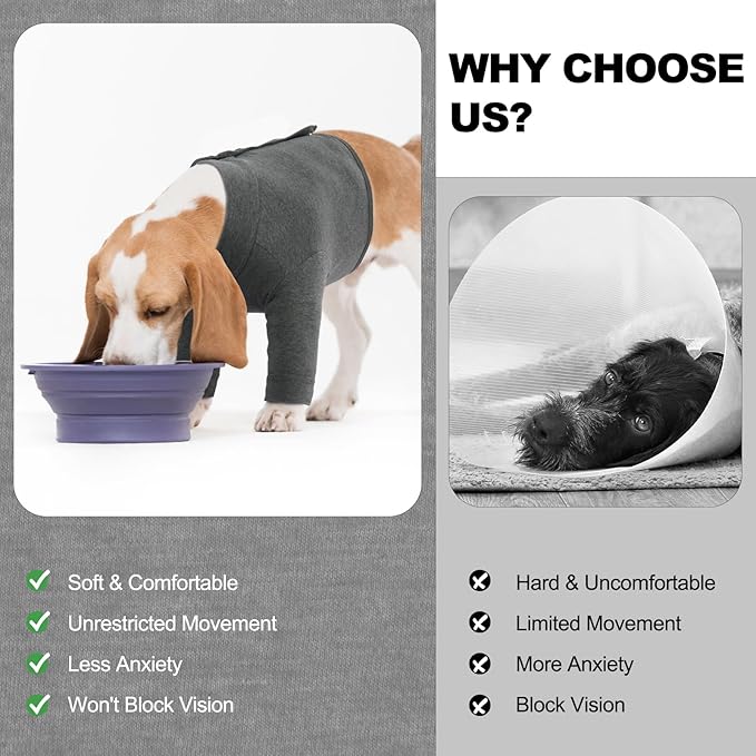 IDOMIK Dog Recovery Suit, Dog Surgery Recovery Suit Front Legs, Comfy Joint Leg Sleeves After Surgery, Elbow Braces Protector for Leg Injuries & Joint Pain, Cone Collar Alternatives,Grey,L