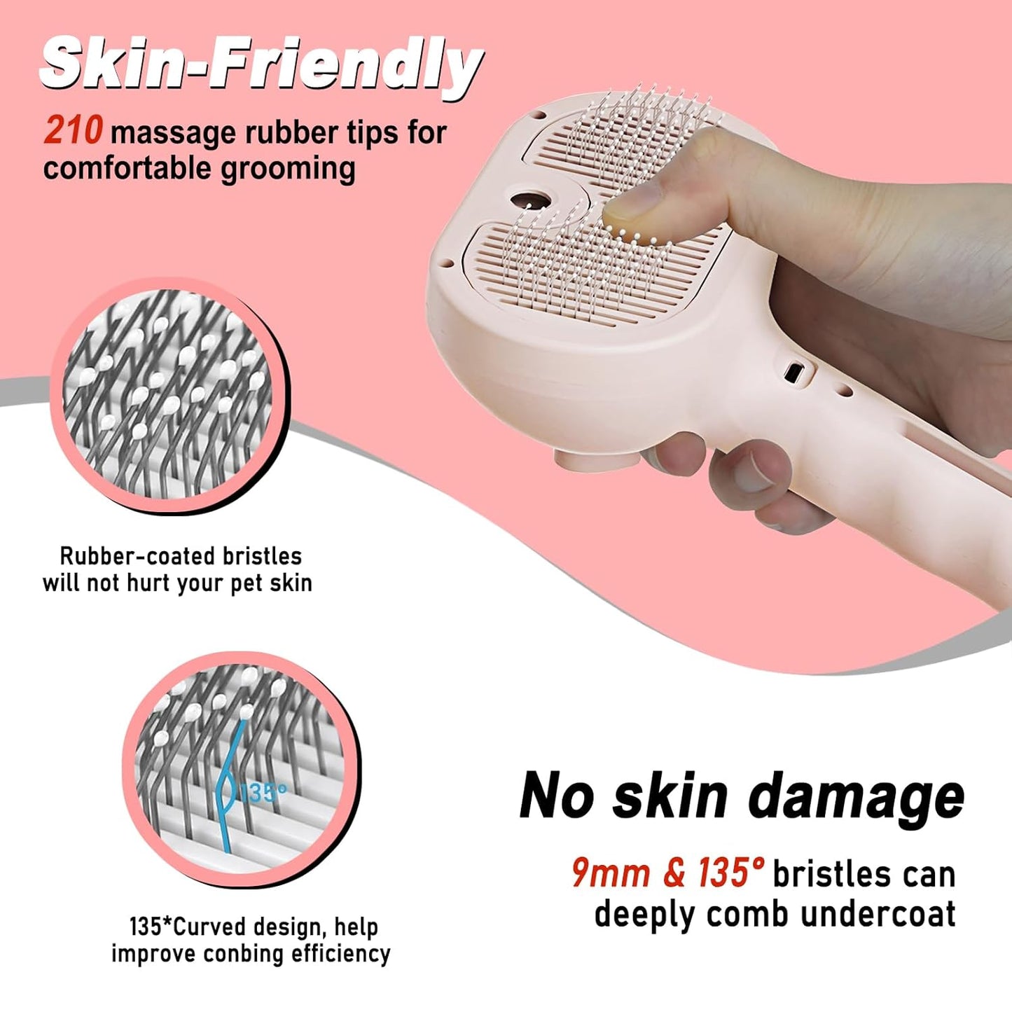 Dog Steam Brush 3 in 1 Cat Brush with Steam and Release Button Grooming Tool for Indoor Pets Dogs Hair Removal Shedding Water for Small Animals Long Short Haired(PINK)