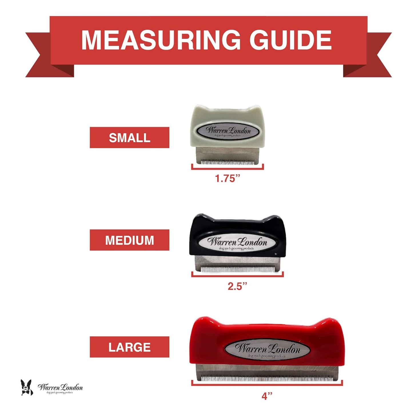 Warren London Short-Hair Deshedding Brush – Small | 1.75″ Stainless Steel Edge Removes Up to 95% Loose Fur | Gentle Undercoat Tool for Toy & Small Breeds | Ergonomic Anti-Slip Grip