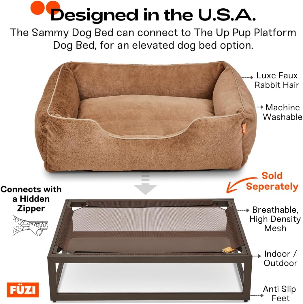 FUZI Luxury Aesthetic Dog Bed for Small Dogs with Washable Cover, Pet Couch, Pet Bed with Sides, Non-Slip Bottom, Soft & Durable Calming Dog Bed, Faux Rabbit Fur Cover, Small 25.1x16.75x9.5 Dark Grey