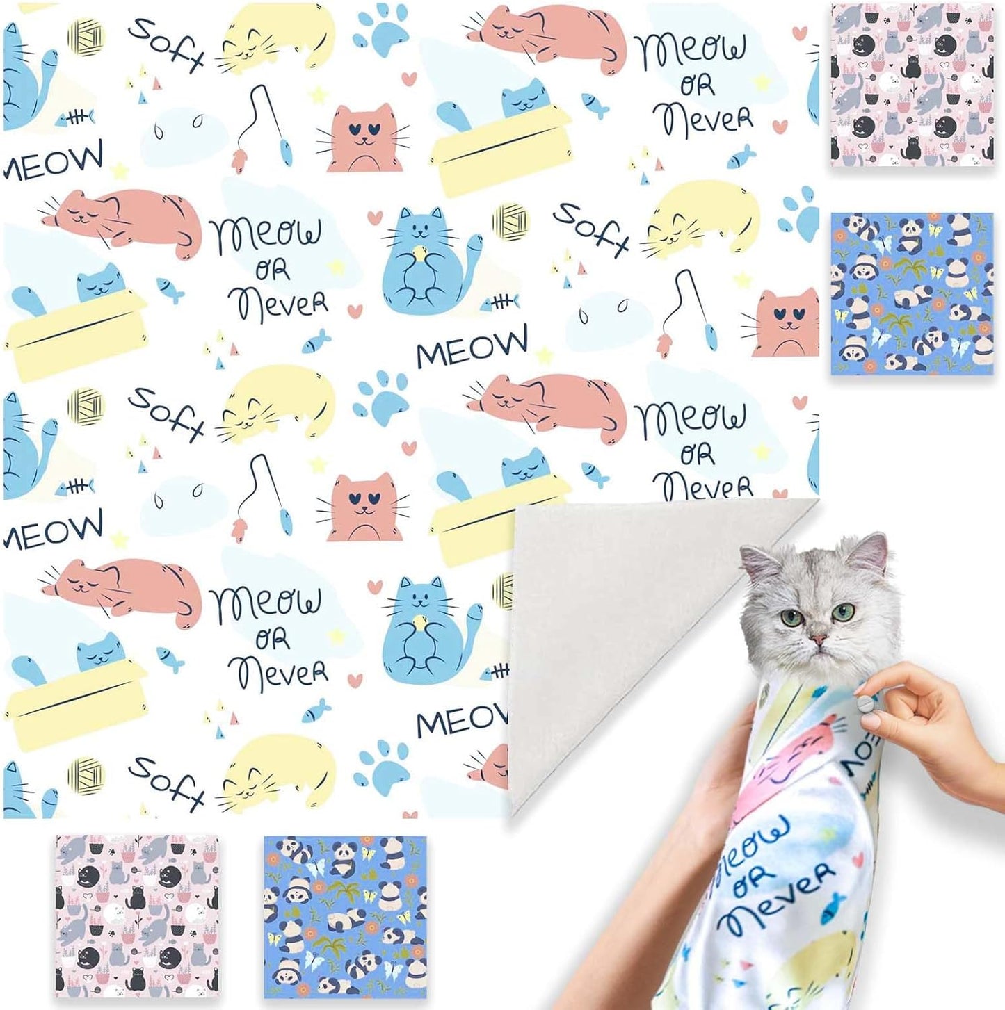 Cat Wrap for Grooming-Premium Cat Grooming Wrap Cat Restraint for Nail Clipping, Self-Adherent Soft Cat Blanket to Wrap Cat Anti-Scratch Anti-Escape Grooming Bag (White, L(Within 9lbs))