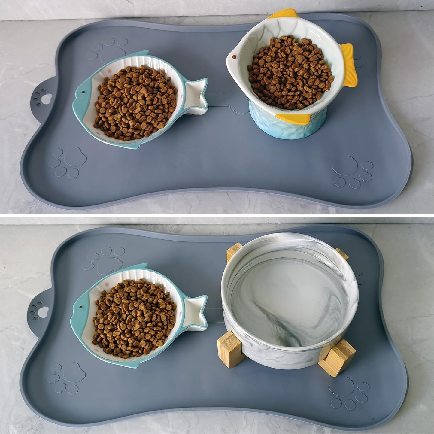 Double Whisker Friendly Ceramic Cat Food Dishes, Cute Shallow Anti Whisker Fatigue Wide Cat Bowl for Indoor Cats, Whisker Relief Flat Cat Plates for Wet Food, Small Pet Kitten Feeding Dish