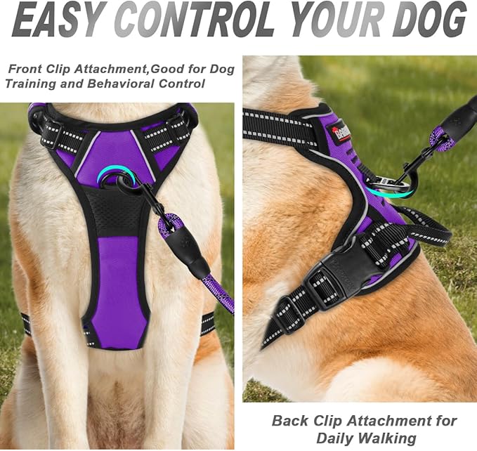 BARKBAY No Pull Dog Harness Front Clip Heavy Duty Reflective Easy Control Handle for Large Dog Walking(Purple,S)