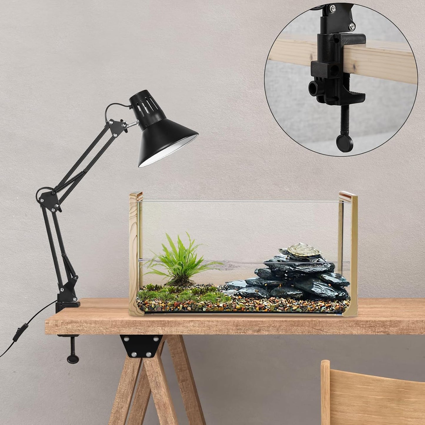 Reptile Heat lamp Reptile Light Fixture with Heat Lamp Stand,Height Range from 15.7inch to 74.3inch with 360°Adjustable Swing Arm for Bearded Dragon Turtles Snake and Chicks