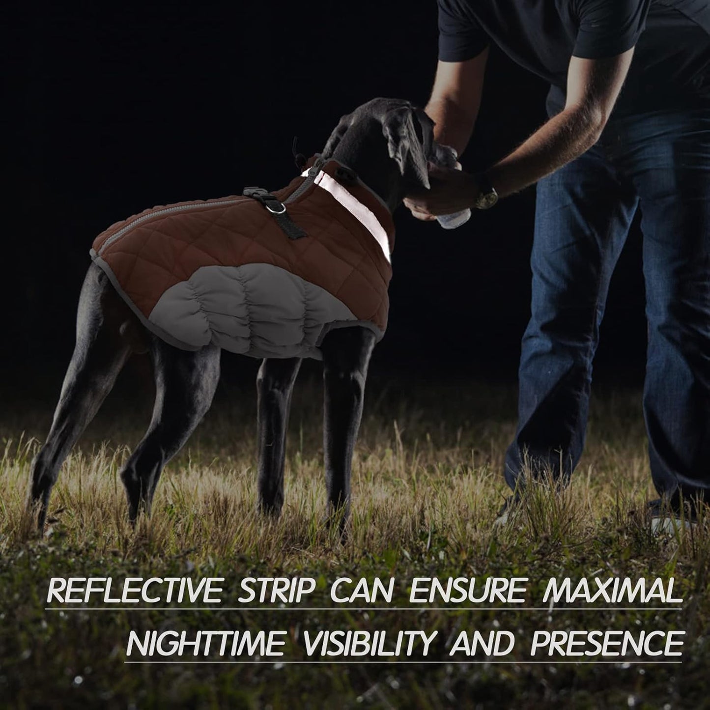 FUAMEY Dog Coat for Large Dogs,Waterproof Dog Winter Jacket with Harness Built in Puppy Cold Weather Coats Reflective Pet Vest with Zipper Warm Fleece Dogs Snowsuit Windproof Brown XL