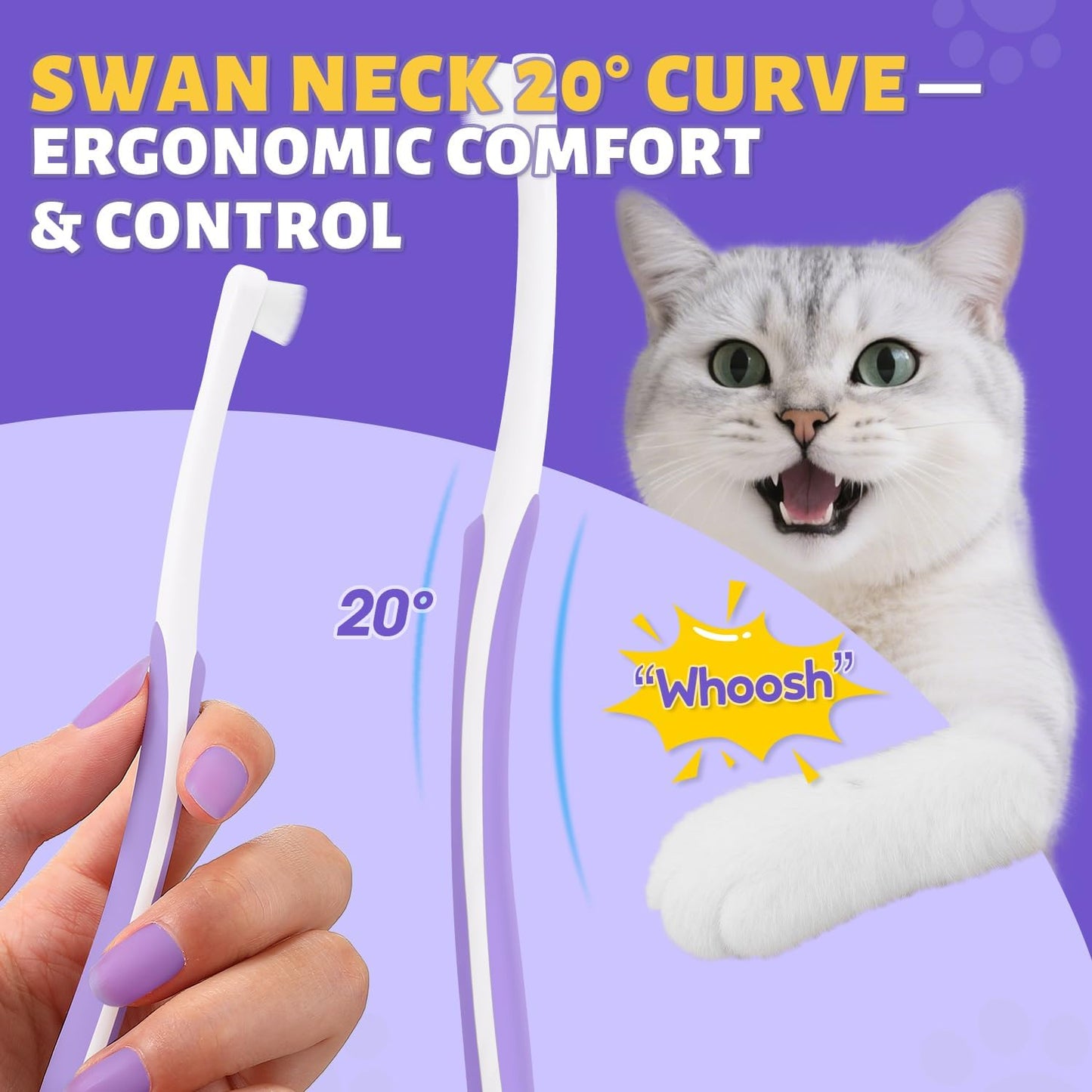 Cat Toothbrush for Kitten Teeth Cleaning – Soft Bristle Cat Dental Brush Set with Compact Head – Gentle Oral Care Tool for Daily Brushing Routine, Loved by Vets and Fur Babies