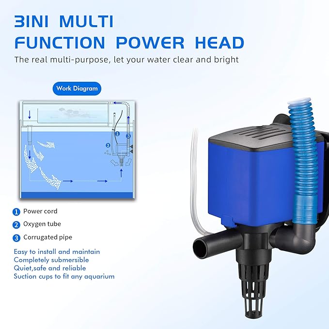 Water Pump 475 GPH Submersible Internal Aquarium Powerhead Water Pump Ultra Quiet for Aquarium,Fish Tank -5 Pack