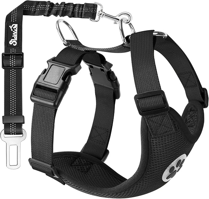 Lukovee Dog Seat Belt - Adjustable Dog Car Harness for Large, Medium & Small Dogs, Soft Padded & Breathable Mesh Dog Seatbelt with Car Vehicle Connector Strap (Black, XX-Small)