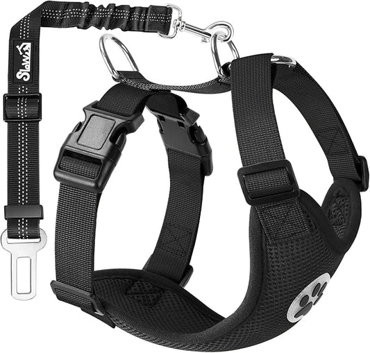 Lukovee Dog Seat Belt - Adjustable Dog Car Harness for Large, Medium & Small Dogs, Soft Padded & Breathable Mesh Dog Seatbelt with Car Vehicle Connector Strap (Black, XX-Small)