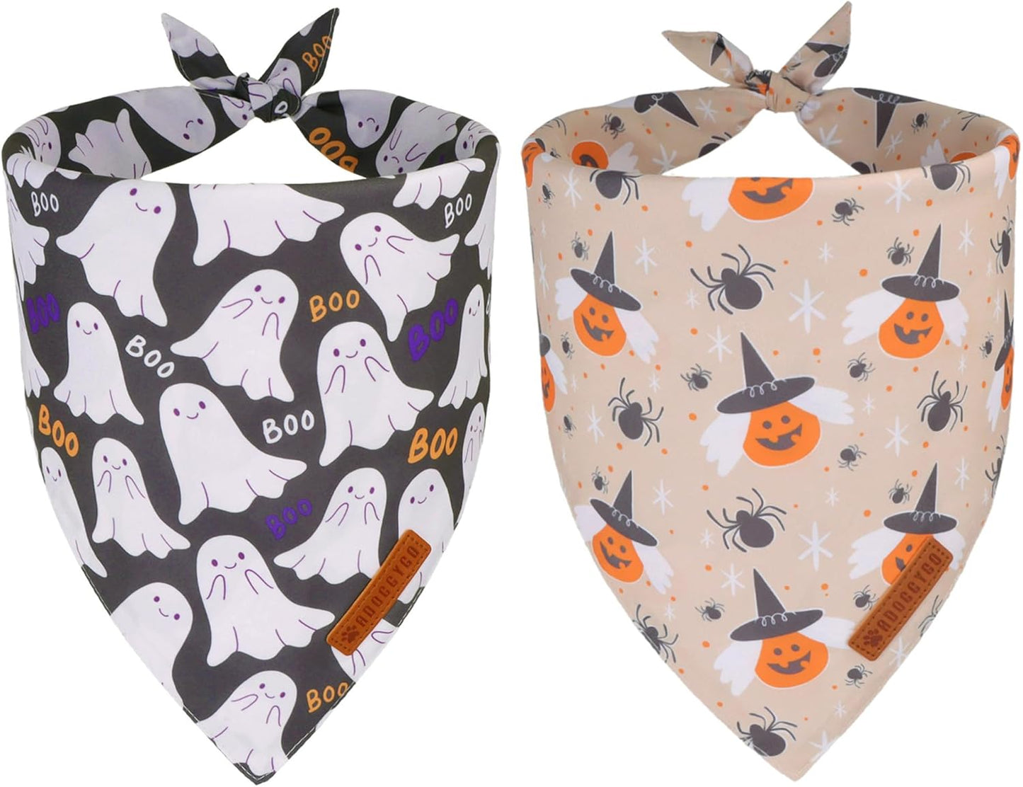 ADOGGYGO Halloween Dog Bandanas, Ghost Pumpkin Witch Scarf, Multi Size, Black Orange Halloween Bandanas for Medium Large Dogs Pets (Large)