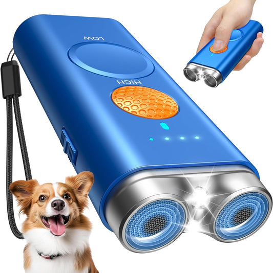 Dog Bark Deterrent Device, 3-in-1 Anti Barking Device for Dogs Barks No More Ultrasonic Dog Training 50ft Rechargeable Portable 2X Power Emitters for Behavior Correction Safe & Effective for All Dogs