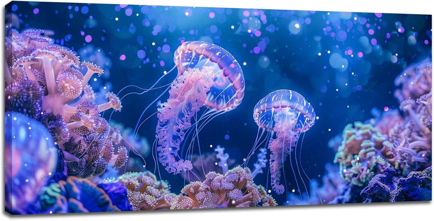 Large Jellyfish Wall Art for Living Room Underwater World Colorful Jellyfish Art Big Space Size Ocean Framed Canvas Prints Pictures Painting Artwork Office Bedroom Home Decor 60"x30"
