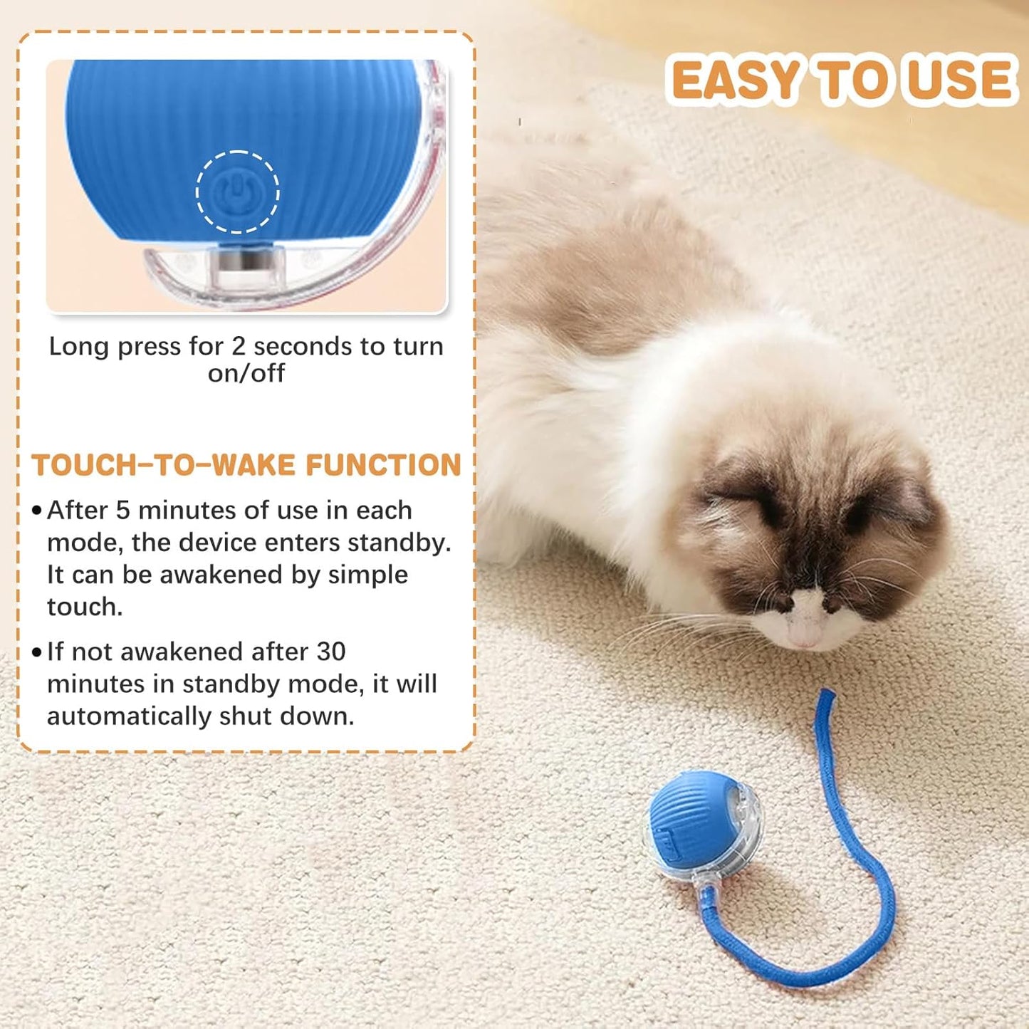 Interactive Cat Toys for Indoor Cats, Rechargeable 360° Automatic Moving Cat Toy for Bored Indoor Adult Cats, 2025 Upgraded Chase Motion Activated Kitten Toys - Blue