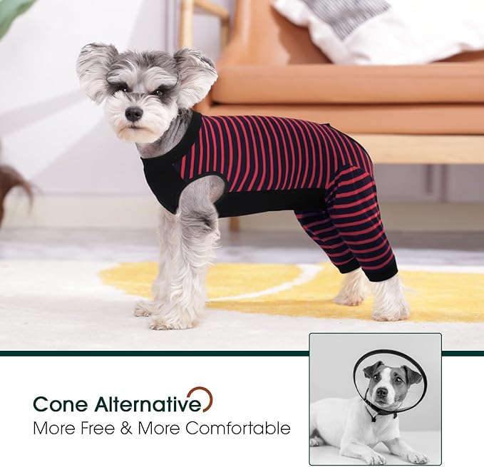 Kuoser Dog Recovery Suit, Anti Licking Dogs Rear Leg Sleeve, Abdominal Dog Surgical Suit with Pants Cover Protect Wounds, Dogs Elbow Protector Soft Pet Surgery Onesie Cone Alternative, Red L