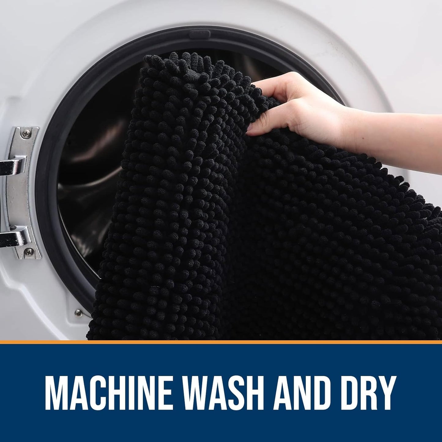 OLANLY Dog Door Mat for Muddy Paws 70x46, Absorbs Moisture and Dirt, Absorbent Non-Slip Washable Doormat, Quick Dry Chenille Mud Mat for Dogs, Entry Indoor Entryway Carpet for Inside Floor, Black