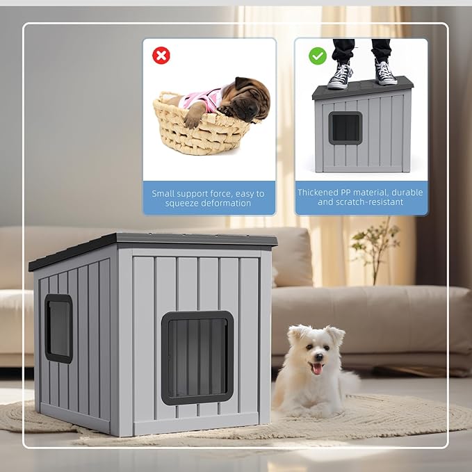 DRATO Dog House Indoor and Outdoor with Weatherproof Roof Removable Floors for Small to Middle Sized Dogs Easy to Assemble (Gray, 24.65 * 21.5 * 22.21)