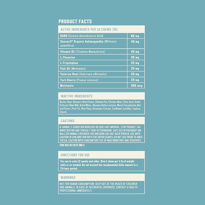 Rocco & Roxie Cat Calming Treats with Melatonin for Cats, Stress and Anxiety Relief, Keep Calm for Grooming, Travel, or Vet Visits, Aid Sleep with Organic Ashwagandha and GABA, Chicken Flavored Chews