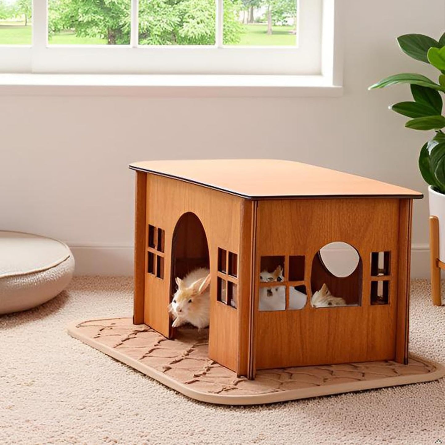 Guinea Pig Houses and Hideouts, Hamster House Hideout, Wooden Small Animal House with Windows, Large Guinea Pig Hideout Castle for Hamsters Small Bunny Chinchillas Playing Hiding
