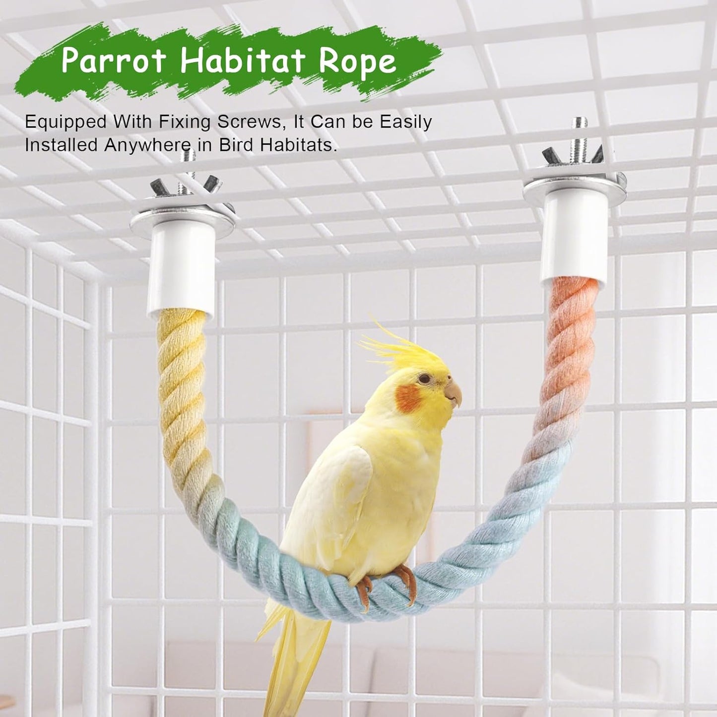 3 Pcs Bird Rope Perches Gradient Color, Bendable Parrot Bird Perch Rope Stand for Cage, Stand Climbing Stand Toy for Cockatiels, Lovebirds, Budgies, Parakeets (2 Short + 1 Long)