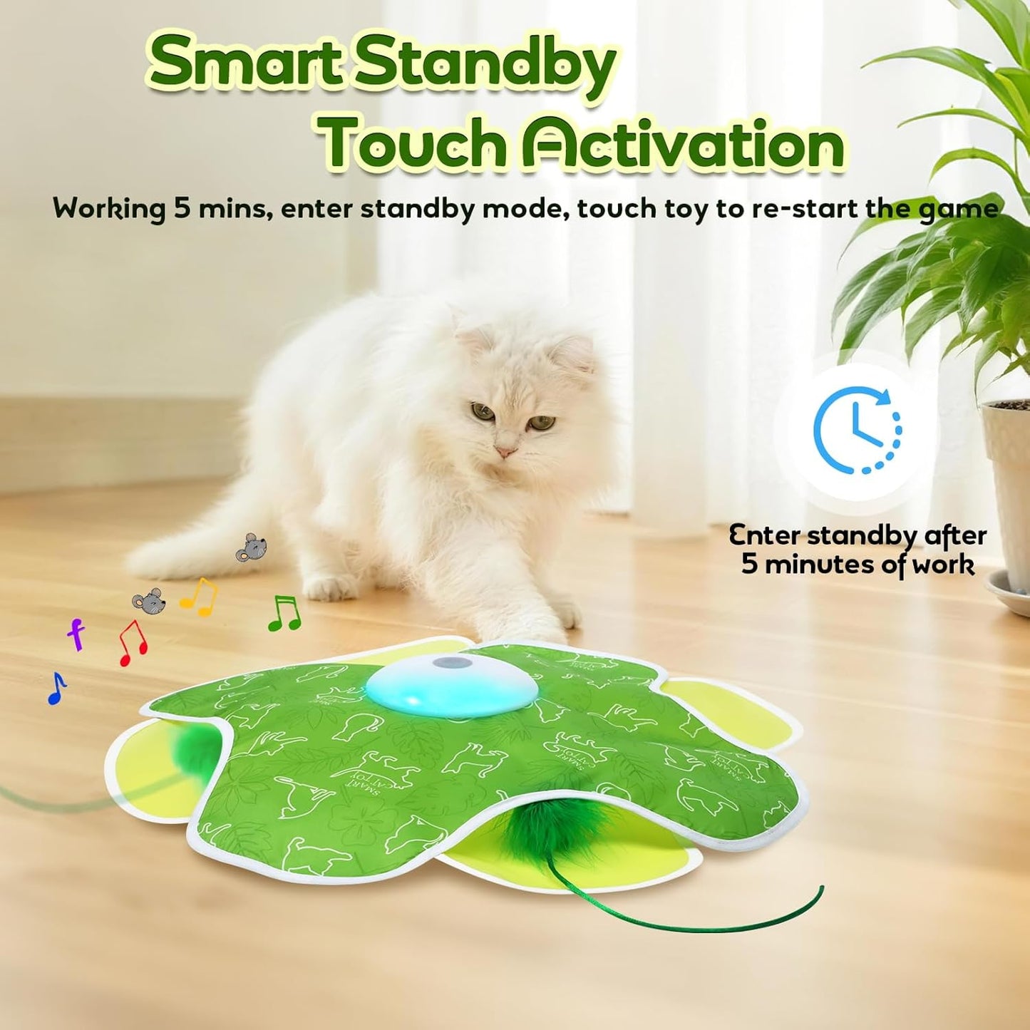 Interactive Cat Toys, Motion Activated, Moving Feather, Real Mouse Squeaky, Hide and Seek Cat Toys for Indoor Cats