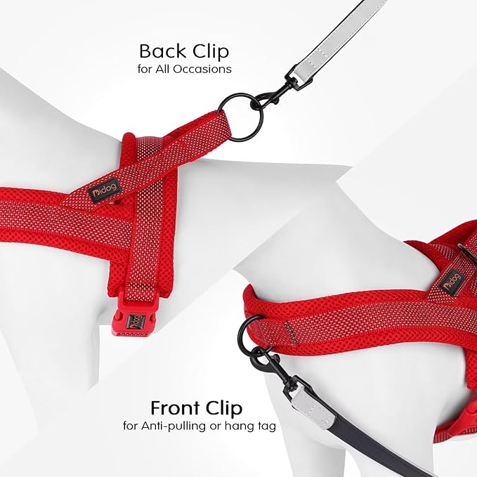 Didog No Pull Dog Harness with Breathable Mesh Padded, Full Reflective & Quick Fit Adjustable Vest Harness, Easy for Training Walking for Small & Medium and Large Dogs (Red, M:Chest 21-26")
