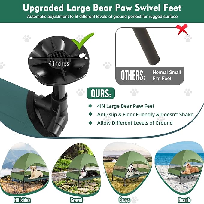 Upgraded Elevated Dog Bed with Canopy, Portable Raised Outdoor Dog Bed with Stable Anti-Slip Feet, Wider Shade Pet Bed Cot, Raised Dog Beds for Large Pets Camping, Indoor & Outdoor Use