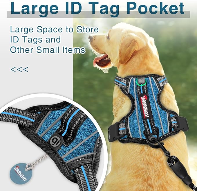 BARKBAY Dog Harness No Pull with ID Tag Pocket - Heavy Duty, Reflective, Easy Control for Large Dogs(Blue/Black,XL)
