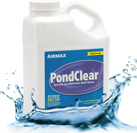 Airmax PondClear Liquid Bacteria for Lakes, Ponds & Water Garden Treatments, Natural Bio Clarifier & Cleaner for Crystal Clear Water, Remove Nutrients & Noxious Odor, Fish, Pet & Plant Safe, 1 Gallon