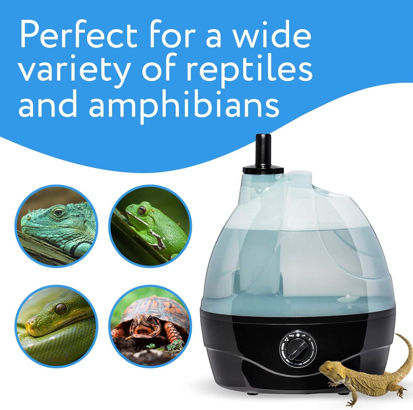 Evergreen Pet Supplies Reptile Humidifier and Fogger for Terrariums and Enclosures - Great for Reptilians and Amphibians - Includes Large Water Tank and Adjustable Fog Output (Holds 2L of Water)
