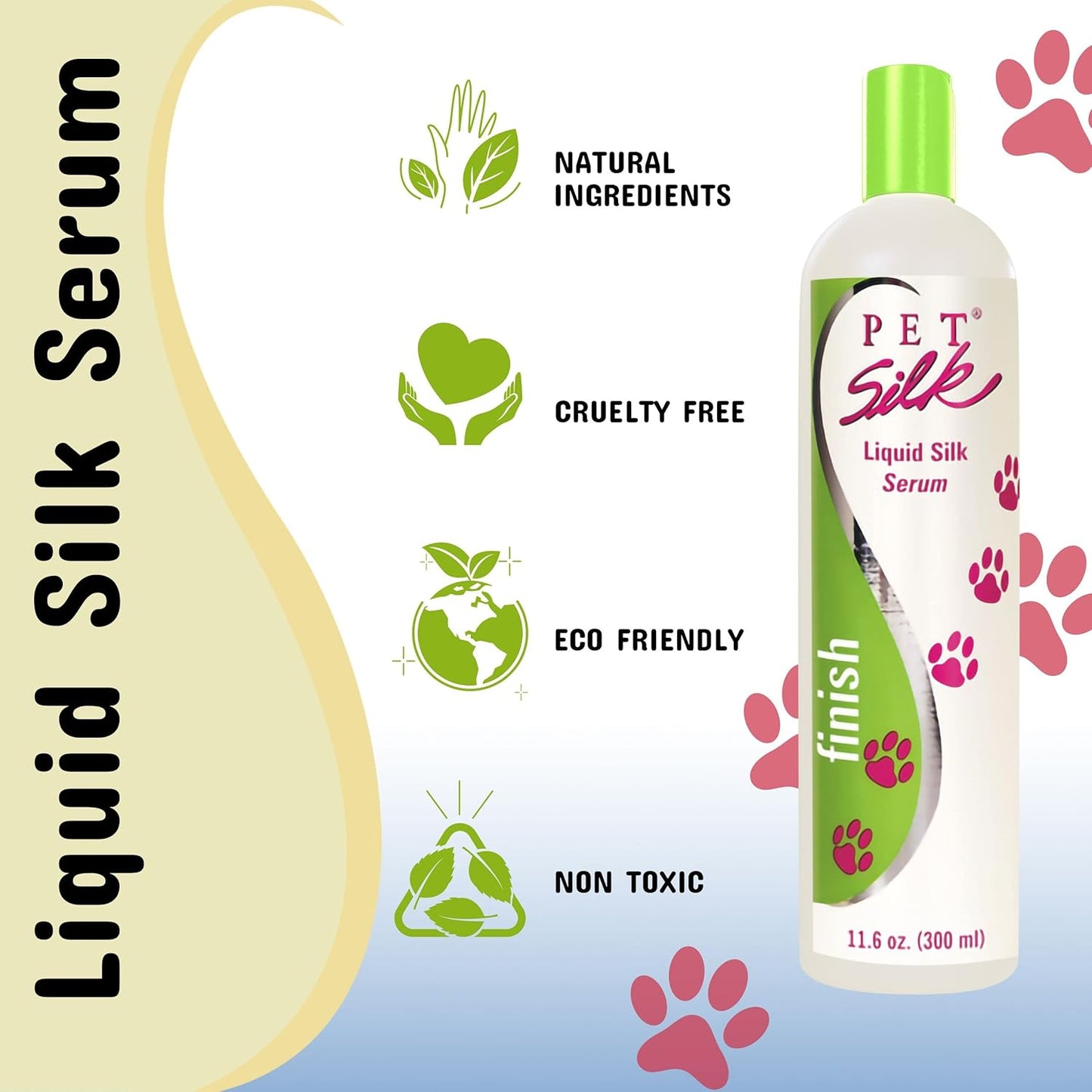 PET SILK Liquid Silk Serum, Leave-in Finishing Spray Conditioner & Detangler, Inused with Silk, Vitmain E & Panthenol Designed for a Shiny, Healthy & Moisturized Skin & Coat (11.6oz)