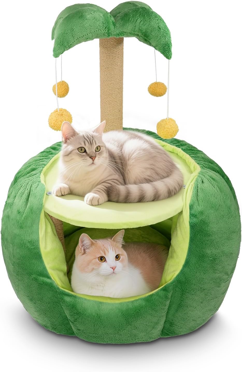 Cat Houses for Indoor Cats, Small Cat Tree with Sisal Ropes and Plush Perch, Cute Cat Bed Cave with Soft Pillow, Coconut Palm Design