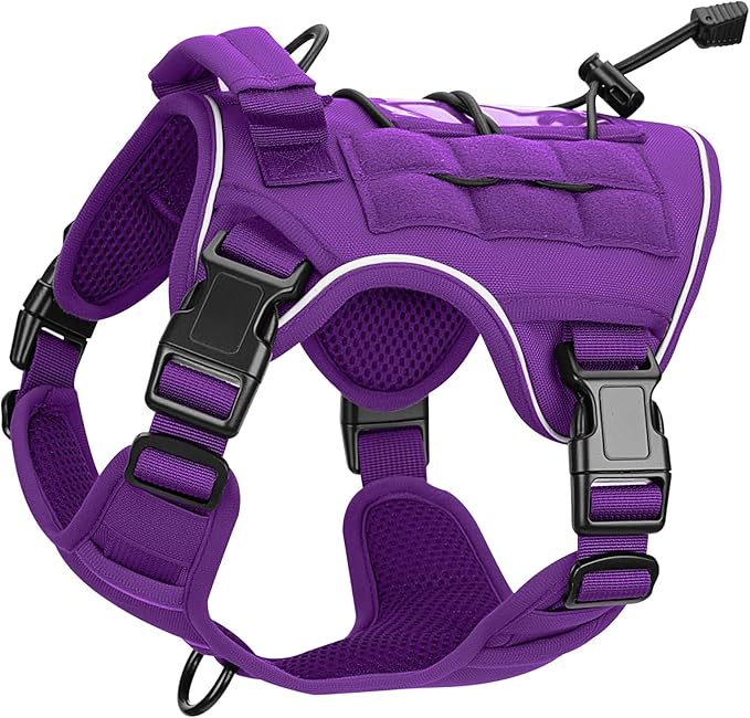 Heavy-Duty Tactical Dog Harness for Large Dogs, No Pull Adjustable Reflective Pet Vest with Molle System, K9 Military-Grade Control for Service Training, Outdoor & 10+ Breeds, Purple, Small