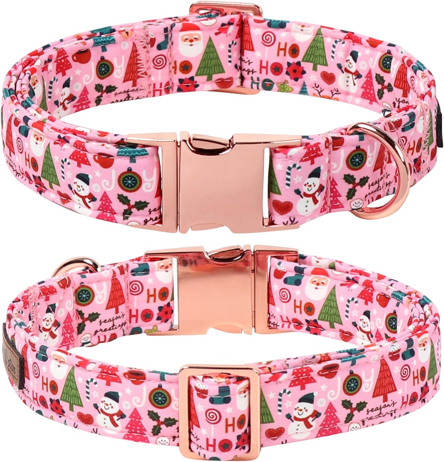 Lionet Paws Christmas Dog Collar with Bow tie,Cute Ho Christmas Tree Snowman Pink Dog Collar Bow Tie for Dogs Female, Small, Neck 10-16 inches