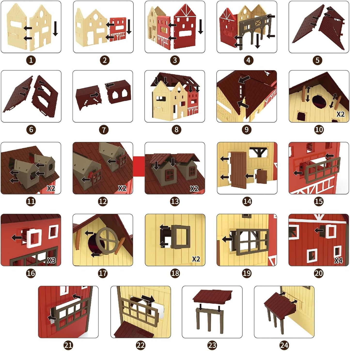 109PCS Farm Animals Toys Set Comes with Barn, Rice Storehouse, Rice Trolley, Milking shed, Farmer, Fence - Playset for Kids Toddlers Boys Girls 5+ Years Old