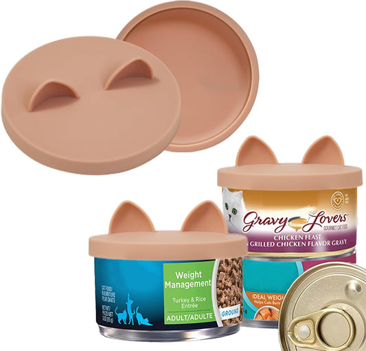OHMO 2 Pack Cat Food Can Lids, Small Size (3 oz) Silicone Pet Food Can Lids Covers for 3 oz Cat Food Cans