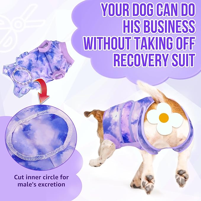 Lukovee Recovery Suit for Dogs, Zipper On Recovery Suit for Female Male Dog, Onesie Abdominal Wounds Cone E-Collar Alternative Prevent Licking Spay Recovery Suit (XX-Large, Purple Tie-dye)