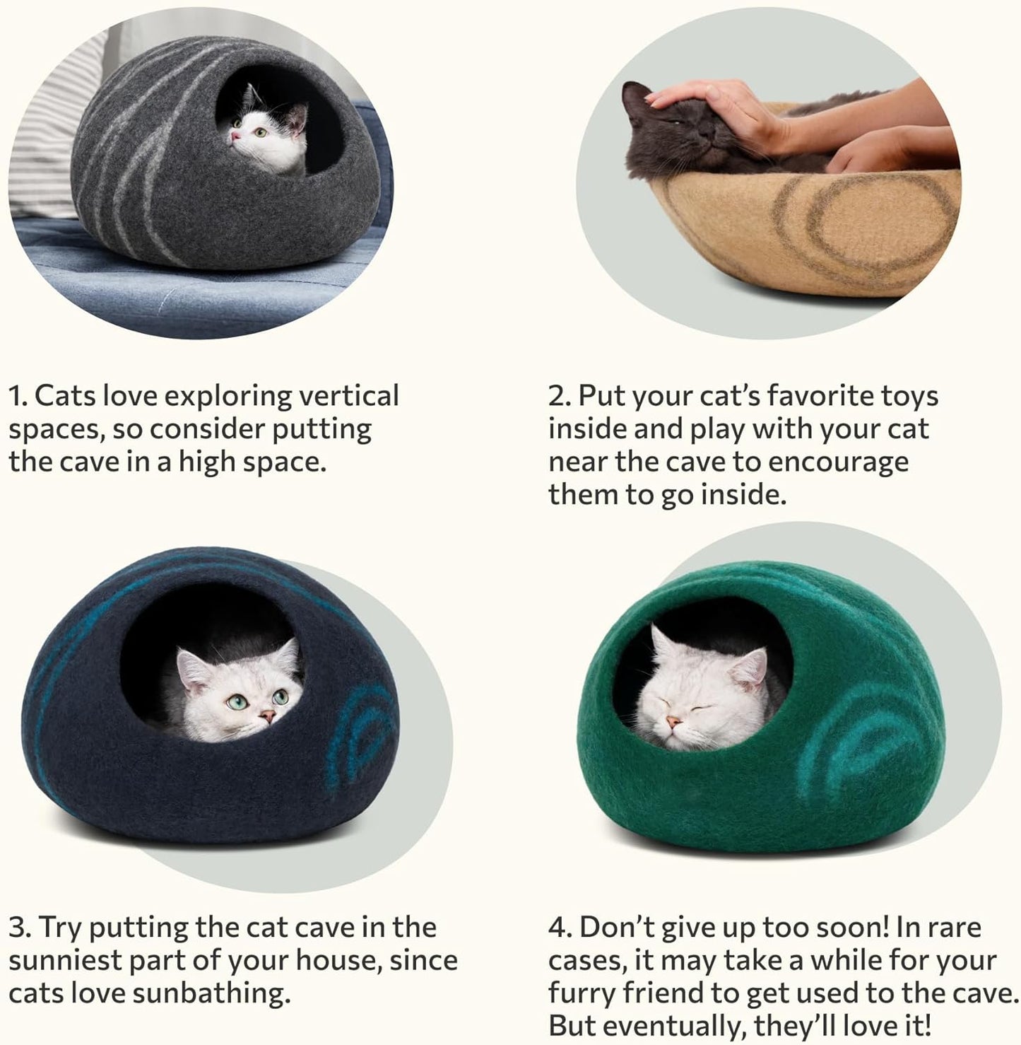 MEOWFIA Cat Cave – Premium Felt Cat Bed for Indoor Cats, Handmade 100% Merino Wool (Medium, Black Aqua)