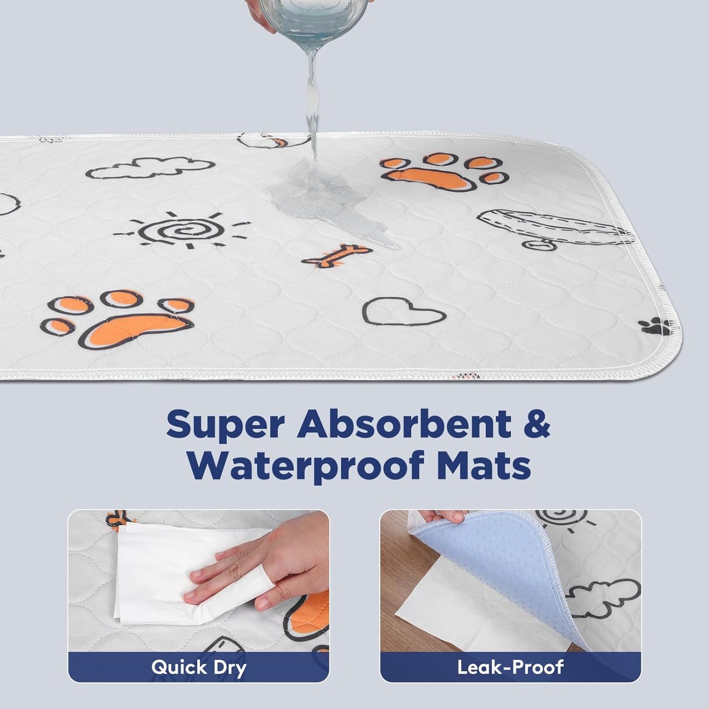 Washable Pee Pads for Dogs, Extra Large 72"x72" Super Absorbent Reusable Training Dog Pads, 100% Waterproof Non-Slip Dog Mat for Training, Whelping, Housebreaking, Incontinence, for Playpen, Crate