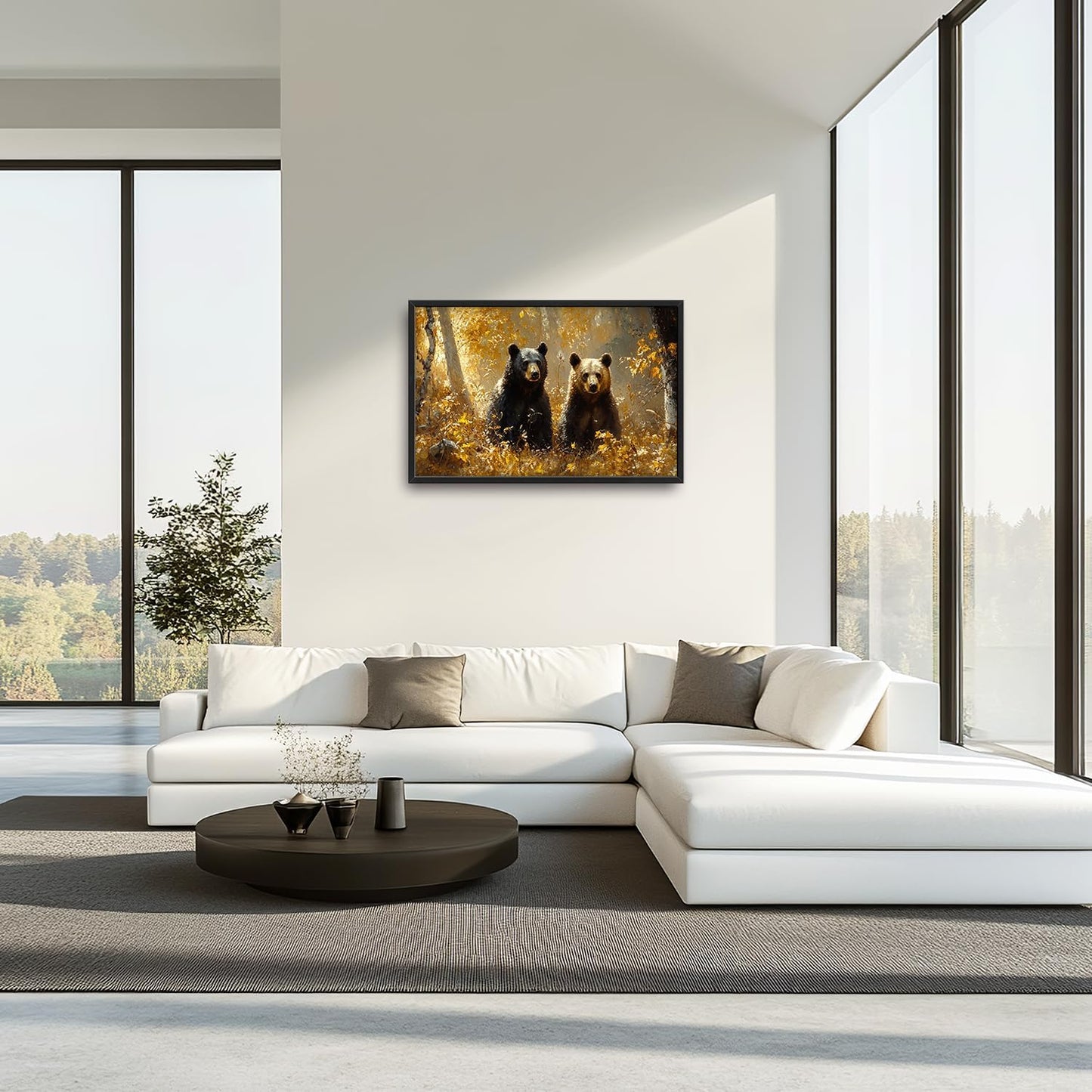 Large Forest Bear Wall Art for Living Room, Black Bear Autumn Canvas Oversized Wall Decor, Wildlife Framed Pictures Painting Print Artwork for Bedroom Office 36L" x 24W"