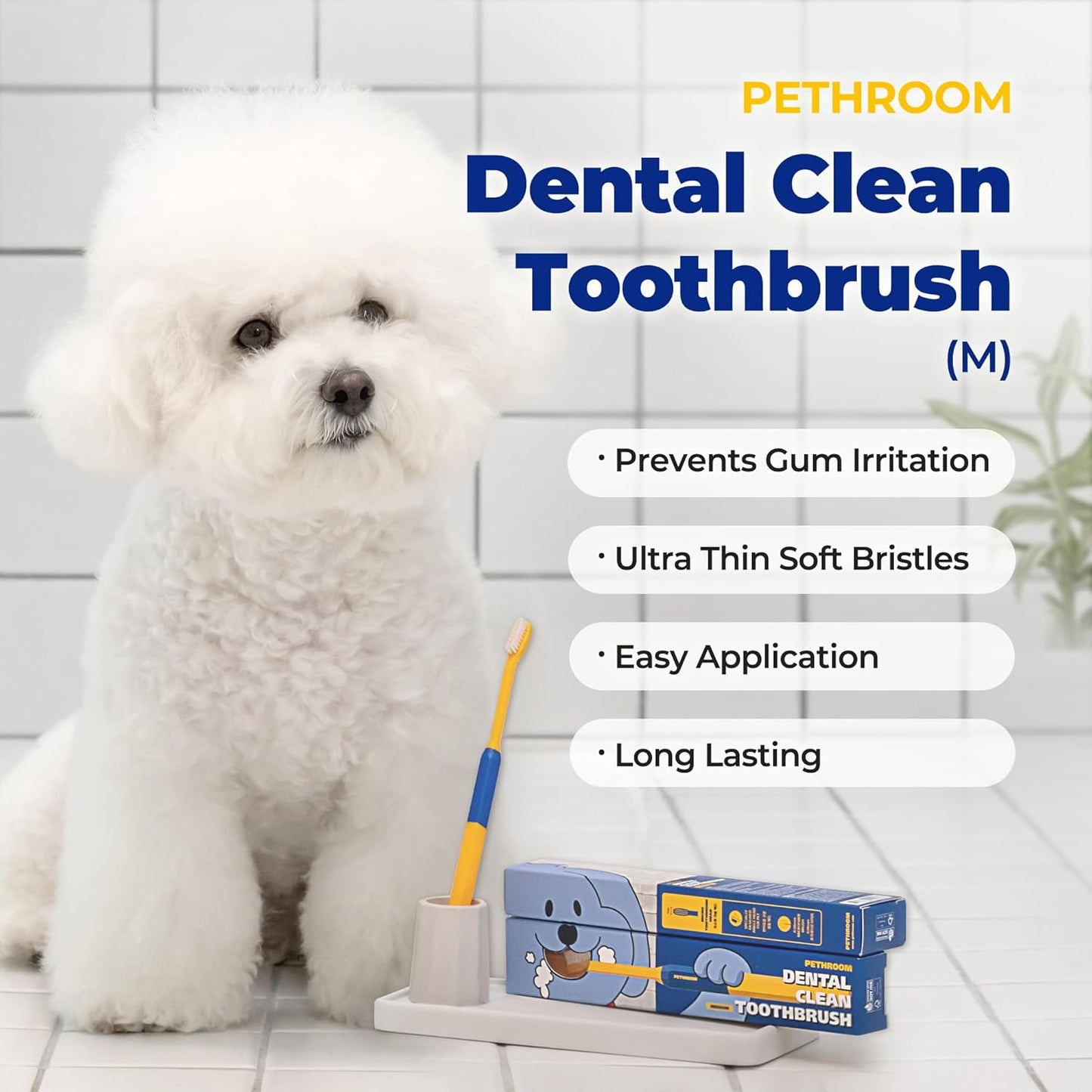 PETHROOM] Pet Toothbrush | Dogs and Cats Teeth Brushing Cleaning Tooth Care | Soft Bristle Cleaning Toothbrush for Dog Puppy Cat, Removing Old Plaque and Tartar (Medium)