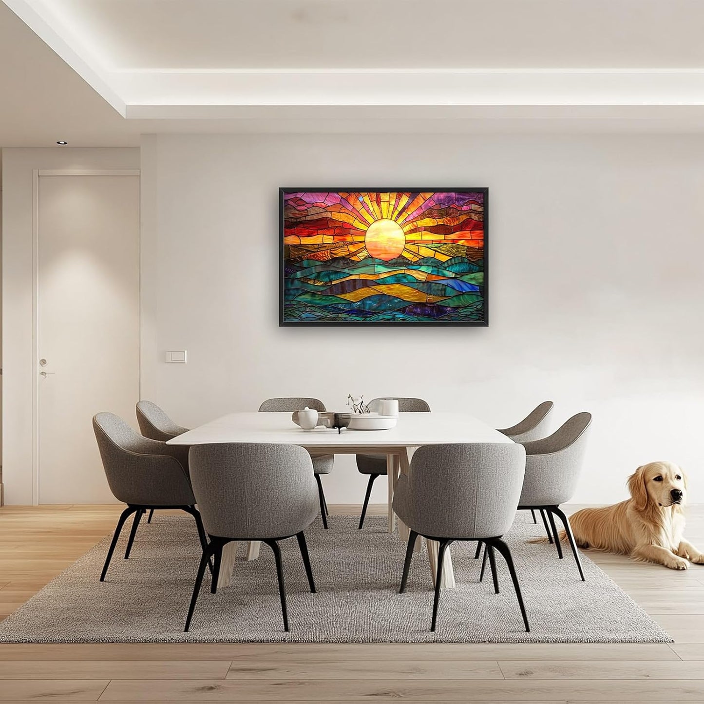 Quorin Boho Sun Large Wall Art Colorful Pictures Abstract Geometric Sun Sunset Sea Wall Decor Modern Canvas Print Painting Artwork for Dining Room Living Room Bedroom 36L x 24W