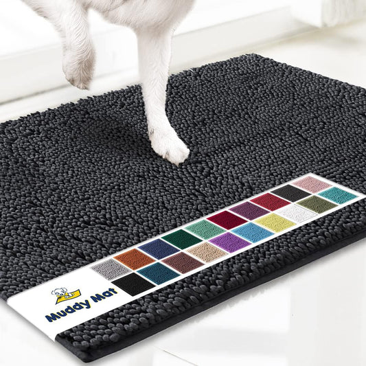Muddy Mat® AS-SEEN-ON-TV Highly Absorbent Microfiber Door Mat and Pet Rug, Non Slip Thick Washable Area and Bath Mat Soft Chenille for Kitchen Bathroom Bedroom Indoor and Outdoor - Charcoal 24" x 120"