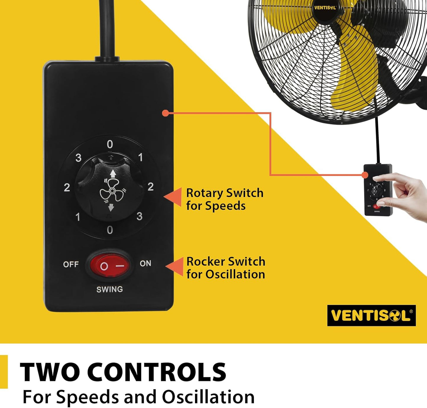 VENTISOL 20 Inch Wall Mount Fan Oscillating, High Velocity Industrial Wall Fan for Indoor, Commercial, Residential, Warehouse, Greenhouse, Workshop, Basement