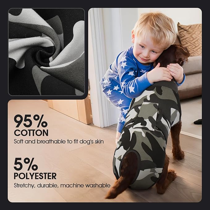 FUAMEY Dog Recovery Suit Male,Dogs Surgery Neuter Suits Puppy Spay Shirts for Female Protect Dog's Skin Anti Licking Abdominal Wounds Doggie Onesie Pet Bodysuit Alternative to Cone Grey Camouflage M