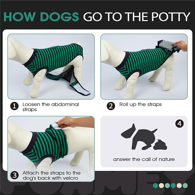 FUAMEY Recovery Suit for Dogs After Surgery,Soft Breathable Dog Bodysuit E-Collar & Cone Alternative Surgical Suit,Male Female Dog Neuter Spay Suits Anti Licking Wounds Onesie Green Black Stripes S