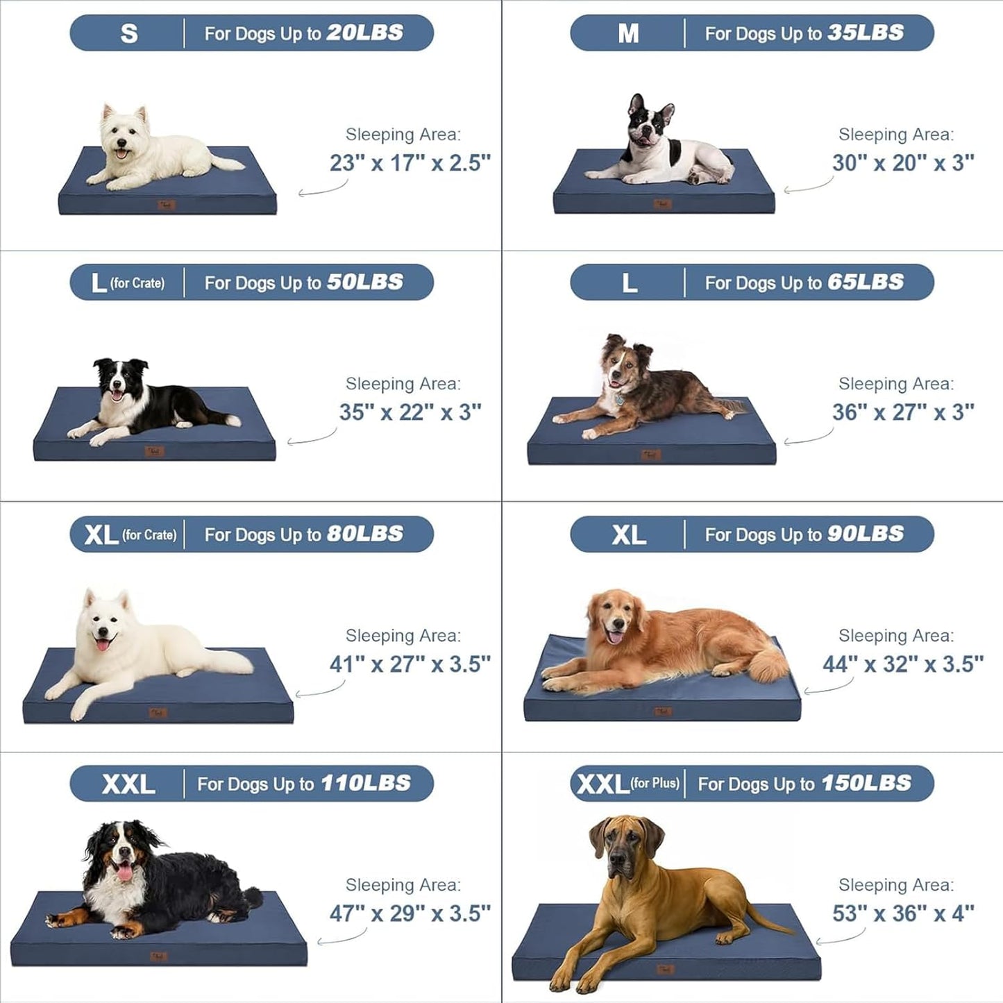 Outdoor Dog Bed for Medium Dogs, Waterproof Dog Crate Bed for Puppy Beds, Orthopedic Egg Crate Foam Pet Bed with Washable and Removable Oxford Cover, Navy